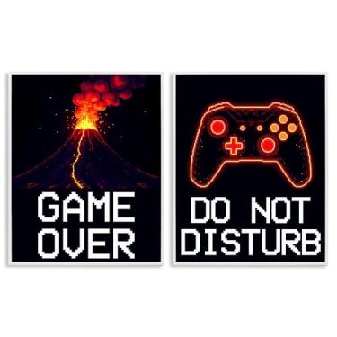 Imagem de Stupell Industries Conjunto de arte giclée emoldurado em preto Pixel Game Sentiments 2 peças, design de Kim Allen, 14 x 11