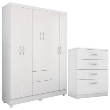 Imagem de Kit Guarda Roupa Solteiro 6 Portas Flash Ii Cômoda Astral - Branco