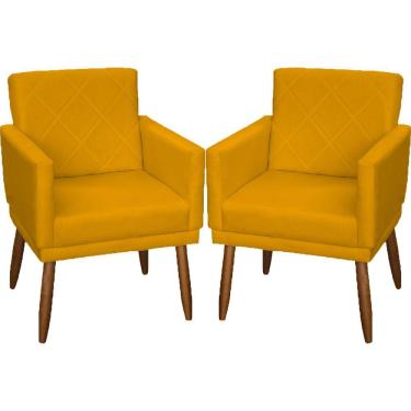 Imagem de Kit 2 Poltronas Decorativa Para Sala Recepção Beatriz Suede Cores Pé Palito Castanho