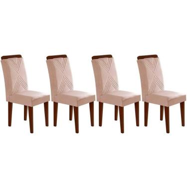 Imagem de Cadeira Sala de Jantar Amsterdã Madeira Kit 4 Un Capuccino - Veludo Creme - Rufato