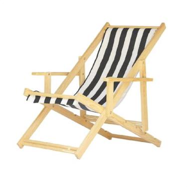 Imagem de Espreguiçadeira Preguiçosa Dobrável Madeira Maciça Natural Com Braço T