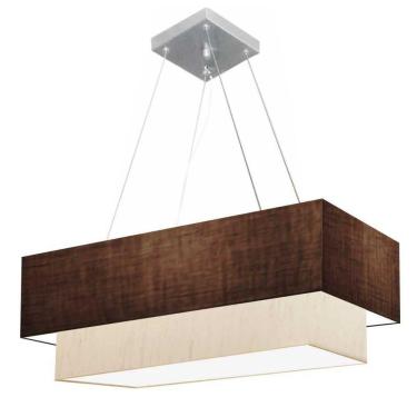 Imagem de Lustre Pendente Retangular Vivare Md-4138 Cúpula Em Tecido 70x30cm X 60x25cm - Bivolt Café-linho-bege 127/220v