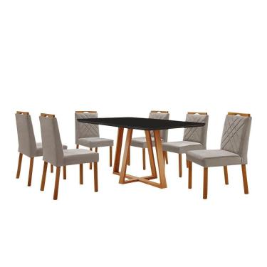 Imagem de Conjunto Sala De Jantar Mesa Florença 160x90cm Preto Com 6 Cadeiras Dallas Veludo Cinza