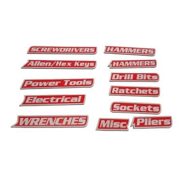 Imagem de predolo Conjunto de 12 Etiquetas Metálicas para Gavetas de Ferramentas - Versáteis para Carrinho de Ferramentas, Vermelho