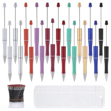 Imagem de Conjunto de 60 canetas com contas, contas faça você mesmo com 20 conjuntos de canetas esferográficas em 10 cores e 40 refis e bolsas, material de escritório escolar para artesanato, diário