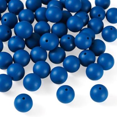 Imagem de 50 peças de contas de silicone de 15 mm espaçadores de contas focais de borracha cor sólida para artesanato faça você mesmo caneta com contas chaveiro pulseiras fabricação de joias, azul marinho