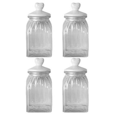 Imagem de Kit 4 Potes Vidro Tampa Cerâmica Coração 1500Ml Class - Class Home