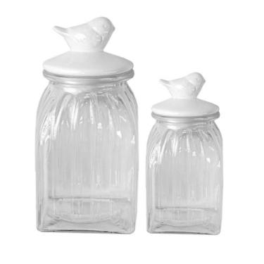 Imagem de Kit 2 Potes Vidro Tampa Cerâmica Pássaro 750/1500Ml Class - Class Home