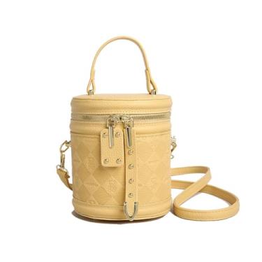 Imagem de SYHTBYOH Mini bolsa tiracolo feminina de couro vegano, pequena de ombro redondo, alça redonda, bolsa de mão, D - amarelo, Simples e moderna