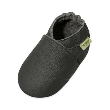 Imagem de SAYOYO Sapatos infantis de couro para bebês com sola macia Prewalkers Cinza escuro, Dark Grey, 0-6 Months Infant
