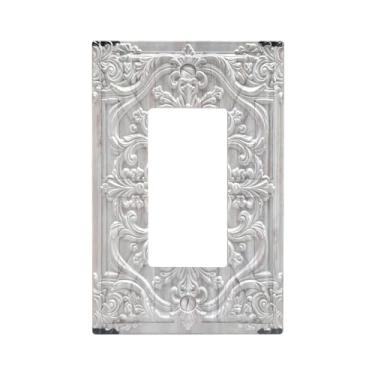 Imagem de Sghxwp Capas decorativas de madeira cinza 3D floral em relevo 1 interruptor de luz basculante placa de cobertura única decorativa para interruptor de luz placa de parede para decoração de quarto e