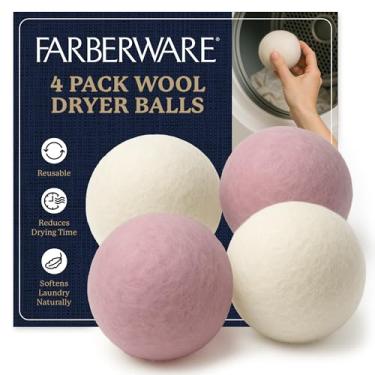 Imagem de Pacote com 4 bolas de lã Farberware – Bolas reutilizáveis 100% lã para secadora – Amaciante natural para roupas, toalhas e roupa de cama, substitui lençóis de tecido e amaciantes líquidos