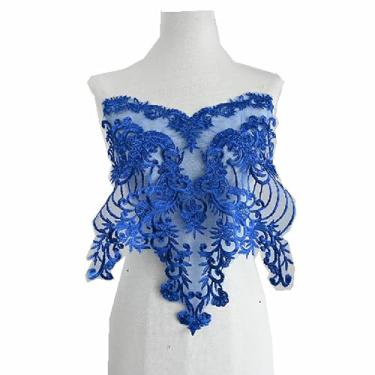 Imagem de Colar de costura com aplique de renda bordado com flores coloridas para vestido de casamento, vestido de noiva, tecido de renda, adesivos faça-você-mesmo para scrapbooking (azul royal)
