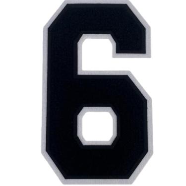 Imagem de 1 patch de número de chenille preto de 20 cm, aplique de ferro para roupas, jaquetas, mochilas, estilo universitário, número grande, par com adesivos de letras universitárias, borda branca (preto 6)