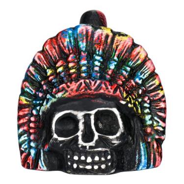 Imagem de Apito da morte asteca, apito da morte, design tradicional de caveira, padrão de arco-íris tie-dye, mais de 125 decibéis