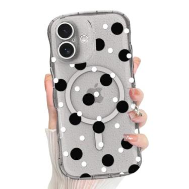 Imagem de Jefonha Capa magnética para iPhone 16 transparente e fofa de bolinhas para mulheres e meninas, compatível com Magsafe, capa à prova de choque com moldura ondulada encaracolada antiderrapante para 16