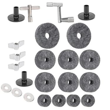 Imagem de Kit de Pratos de Feltro para Tambor, Antiderrapante Com Base, Porcas de Asa, Arruela para Acessórios de Percussão, Bateria (Cinza)