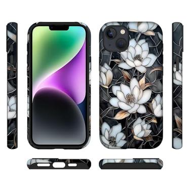 Imagem de ilikediy Capa híbrida para iPhone 14 Plus com 2 camadas rígidas de silicone com estampa protetora - Magnólia de vitral