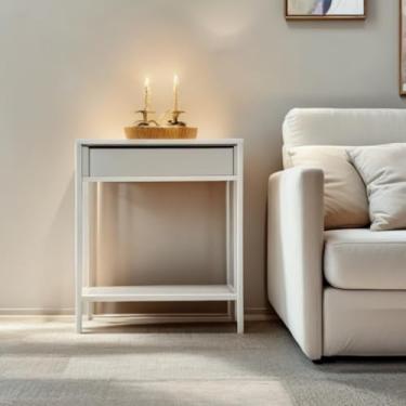 Imagem de Aparador mesinha, Mesa Lateral de Sofá, mesa de apoio, mesa de café, sala, cozinha, mesa bebedouro, refeitório70×60×25×60cm(BRANCO E CINZA)