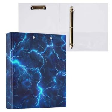 Imagem de Vuiyean Fichário azul relâmpago de 3,8 cm com prancheta e bolsos, fichários de capa dura 3 anéis, azul marinho Lightning Heavy Duty Pasta de arquivo grande para material escolar de escritório