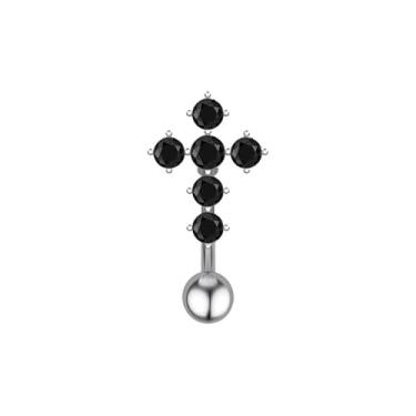 Imagem de Niaspi Anel de umbigo de cruz de cristal aço inoxidável zircônia cúbica roscada internamente barra umbigo piercing corporal joias para mulheres, 14g, Aço inoxidável Cristal, Sem Pedra Preciosa