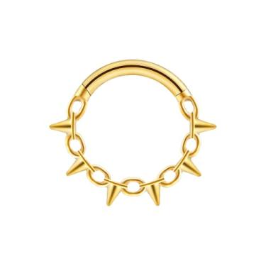 Imagem de Pierced Owl 16GA ASTM F-136 grau de implante titânio spike e corrente anel clicker segmento articulado (tom dourado)