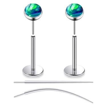 Imagem de Oicctyzio F136 titânio 18 g opala verde sem rosca tragus hélice concha cartilagem piercing joias brincos nariz lábio brincos brincos para mulheres homens com costas planas calibre 18 calibre 8 mm