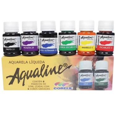 Imagem de Kit Tinta Aquarela Liquida Aqualine Corfix 37ml com 6 Cores