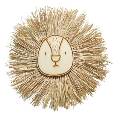 Imagem de Lmbabter Boho Raffia Decoração de parede arte de parede redonda de palha tecida com cesta plana de pendurar na parede de animais para decoração de casa (esquilo)