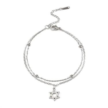 Imagem de UNIFT Pulseira de estrela de Davi para mulheres e homens, aço inoxidável, hexagrama de estrela judaica, ajustável, joia de amuleto, One Size, Aço inoxidável, Sem Pedra Preciosa