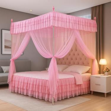 Imagem de Mosquiteiro de Armação Casal Palácio – Completo com Estrutura, Renda Elegante e Proteção Contra Mosquitos(Rosa)