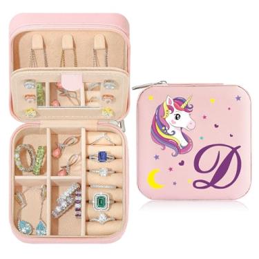 Imagem de Caixa de joias de viagem organizadora para presentes pequena fofa personalizada presente de aniversário natal para filha anel colar brinco caixa organizadora rosa letra A-Z