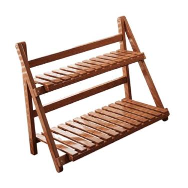Imagem de Generic Suporte para plantas de bambu, prateleira para plantas, escada, organizador de mesa de 2 camadas, suporte para vasos, prateleira para jardim, balcão, Castanho Escuro 50cm