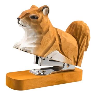 Imagem de harayaa Grampeador de madeira em forma de animal, estatueta decorativa para mesa, escultura criativa, estátua de animal, grampeador para escritório ou sala de, Esquilo