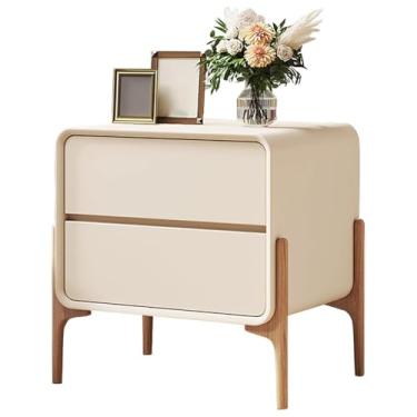 Imagem de SPXMQSS Mesa de cabeceira, mesas de cabeceira quarto com 2 gavetas Solid Wood cómoda grande espaço de armazenamento, fácil de montar para sala de estar quarto branco 45 x 40 x 50 cm