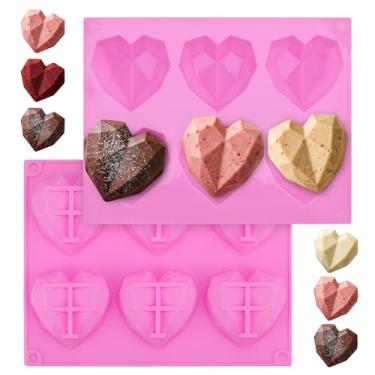Imagem de Ovveroche Pacote com 2 moldes de silicone para coração, 6 cavidades cada moldes antiaderentes flexíveis para chocolate, doces, sabonete, resina, bolo, decoração, dia dos namorados, faça você mesmo