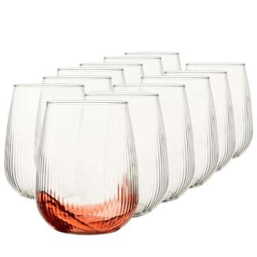 Imagem de YARYOUNG Conjunto de 12 taças de vinho sem haste, 500 ml, vermelho/branco sem haste, conjunto de vidro texturizado com tira, pode ser lavado na lava-louças, ideal para uso diário, bar em casa