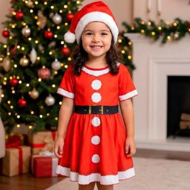 Imagem de Fantasia de Mamãe Noel Infantil Noelete Com Gorro de Natal - Fantasias