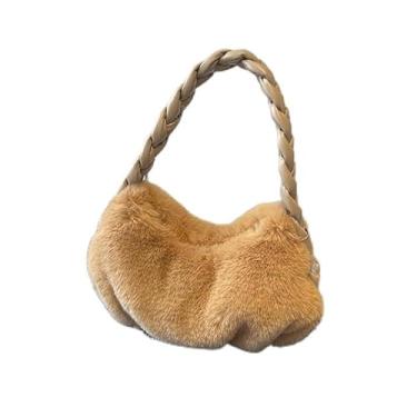 Imagem de Bolsa de ombro de pelúcia, bolsa texturizada nas axilas com material macio, bolsa casual feminina, Amarelo, Moderno