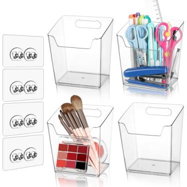 Imagem de Pacote com 4 organizadores de porta de armário adesivos, armazenamento de cozinha, caixas de armazenamento de plástico, organizador de balcão de banheiro, prateleira de cesta suspensa para despensa