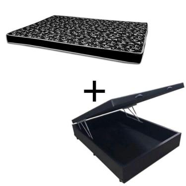 Imagem de Cama Box Baú Casal 138 Tecido Sintético Preto Com Colchão Hamburgo - 100% Espuma - D28 Preto 55x138x188