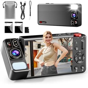 Imagem de ZEOUPT Câmera digital, câmera digital de 64 MP FHD 4 K com zoom de 18x, antivibração, câmera compacta pequena com cartão 64G para meninos, meninas, crianças, preta