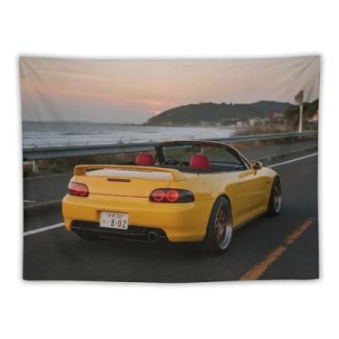 Imagem de HouLaiZhe JDM Tapeçaria de carro conversível S2000 carro esportivo amarelo pendurado na parede quarto decoração de casa tapeçarias estética piquenique decoração de parede arte de parede para