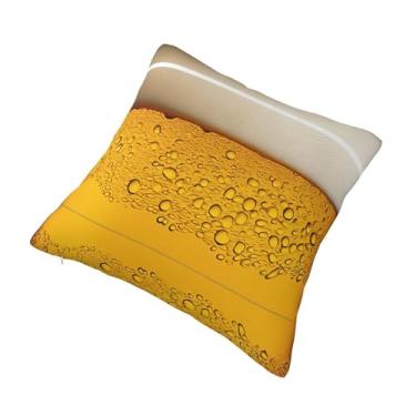 Imagem de Papel de parede de cerveja - Almofada quadrada decorativa impressa - Design reversível, zíper oculto, poliéster macio para sofá, cama e carro - Hipoalergênico 30,5 x 30,5 cm