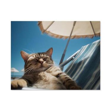 Imagem de HouLaiZhe Pôster de animal gato fofo em tela para dormir, pôsteres estéticos, decoração para quarto, sala de estar, escritório, 20 x 26 polegadas (50 x 65 cm)