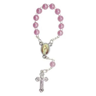 Imagem de 50 Mini Terço com Foto NSra de Lourdes - SJO Artigos Religiosos, Rosa