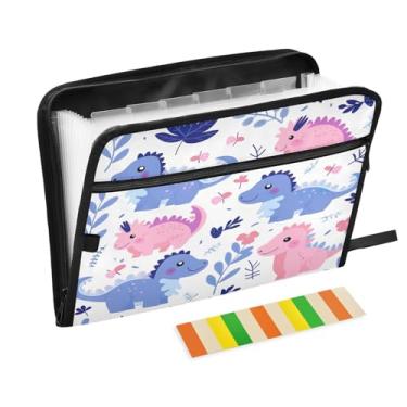 Imagem de Wassud Cute Dinosaurs Pattern 13 bolsos organizador de arquivos sanfonado pastas expansíveis com abas e adesivos, tamanho carta A4 papel recibo documento pasta organizador para viagens de escritório