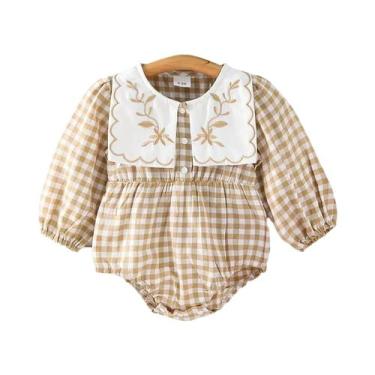 Imagem de Macacão Xadrez Para Bebê Menina Com Gola Falsa Bordada, Gola Redonda, 