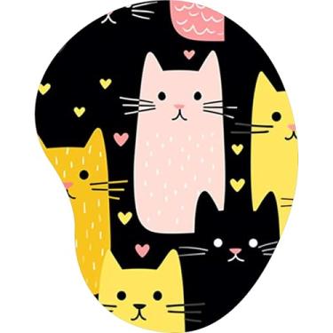Imagem de Mouse Pad Ergonômico Gota Gatos Coloridos Estilo Cartoon Fundo Preto