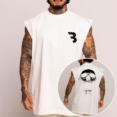 Imagem de Camiseta Regata Algodão Machão Oversized Abstract Caveira Treino Academia Gym Arte-Unissex